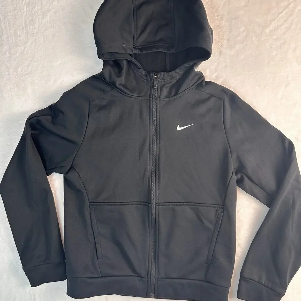 NIKE YOUTH MEDIUM BLACK THERMA-FIT FULL ZIP HOODIE EUC BACK TO SCHOOL SWOOSH